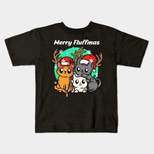 Merry Fluffmas Cats Xmas Fluffy Cat Deer Santa Costume Gift Kids T-Shirt